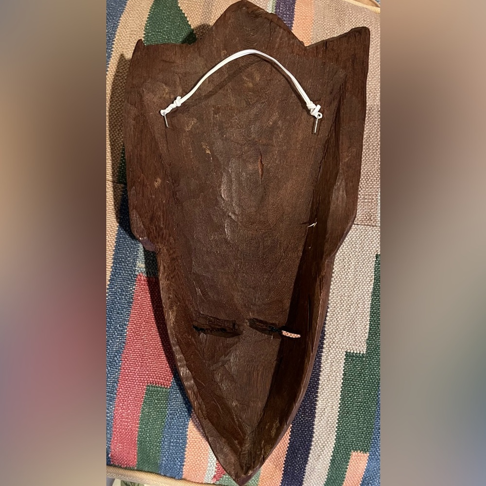 African Tribal Wood Mask Wall Hanging Hand Carved Plaque Folk Art 12.5x6.5” - Picture 3 of 7
